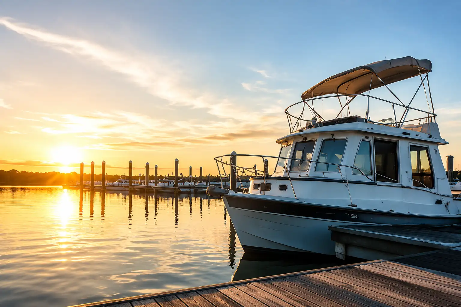 A large white boat docked at a pier.
